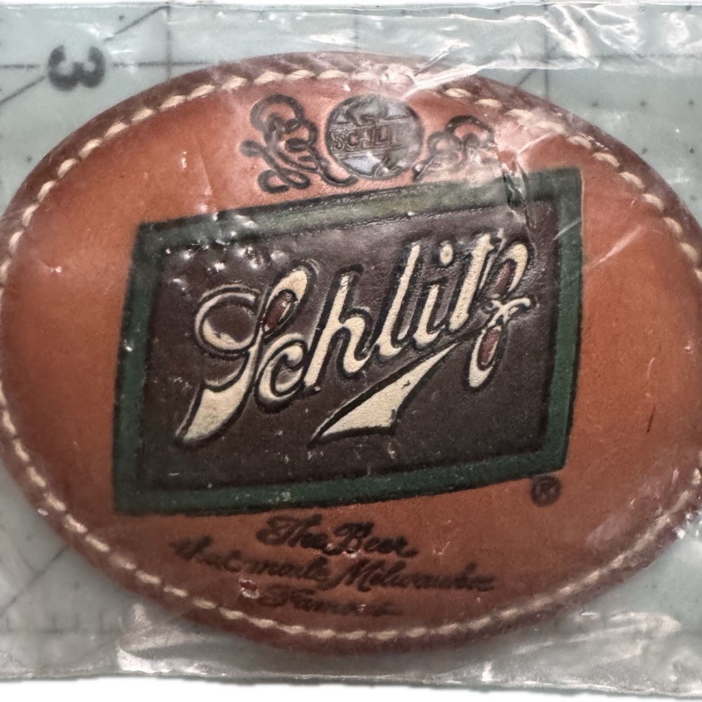Schlitz Beer Torel Cowhide Leather Belt Buckle USA 1970s New In Package